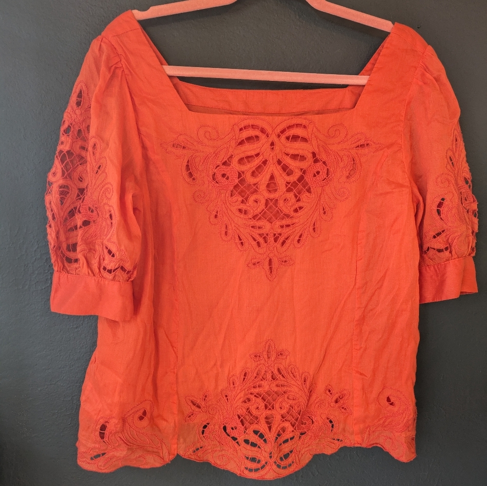 Anthropologie Cotton Embroidered Blouse, Sz M